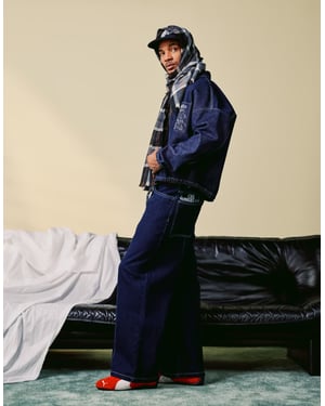 ASOS DESIGN co-ord lösa jeans med broderidetalj i indigo
