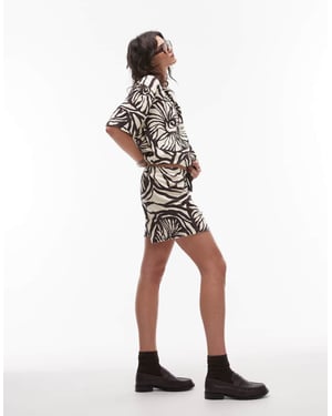 Topshop blommönstrade frottéshorts-set i brunt