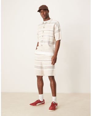 ASOS DESIGN oversized knitted space dye shorts co-ord in beige