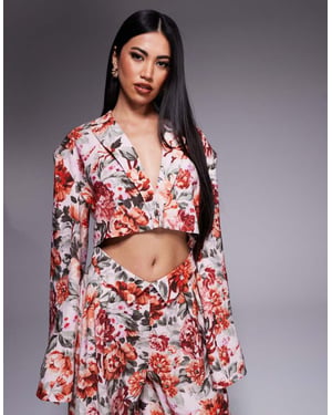 ASOS LUXE co-ord linen look cropped tailored blazer in tapestry floral print
