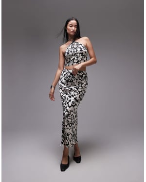 Topshop koord satinmaxikjol i mono blommig