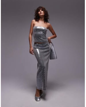 Topshop paljettmidaxi kjol i gunmetal