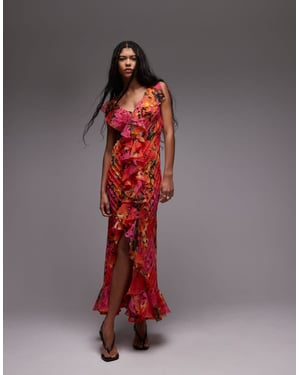 Topshop premiummodell med ryscher och fint mönster i röd och orange blommig