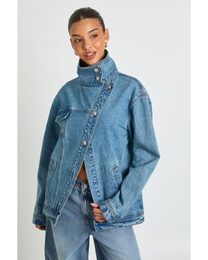 Funnel Neck Denim Jacket