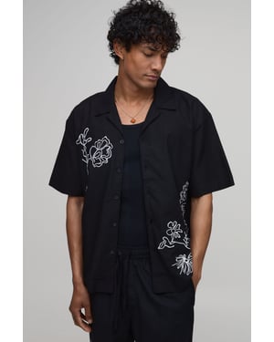 Oversized Floral Sketch Linen Blend Shirt