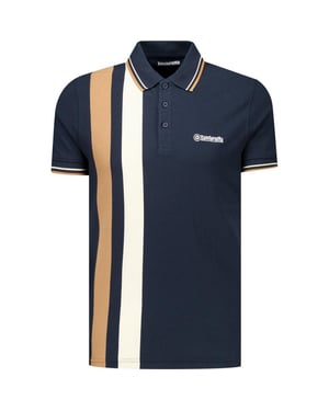 Lambretta Mens Classic Yarn Dyed Stripe Logo Polo Shirt (Navy/Smoke Blue)