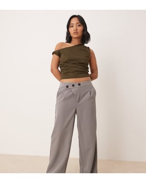 JDY Petite asymmetric button wide leg trousers in grey