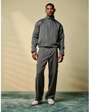 ASOS DESIGN smart co-ord wide cargo trousers in grey herringbone with elasticated waist