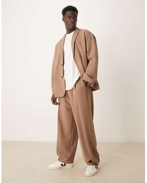 ASOS DESIGN soft tailored wide suit trousers in brown seersucker
