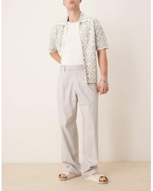ASOS DESIGN smart wide leg linen blend trousers with front pleat in light grey