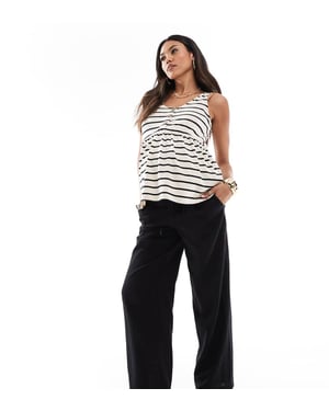 Vero Moda Maternity linen blend wide leg trousers in black