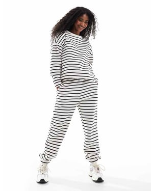 Pieces high waist jogger co-ord in black and white stripe