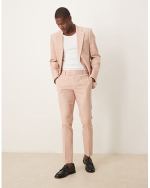 ASOS DESIGN linen blend slim suit trousers in pink