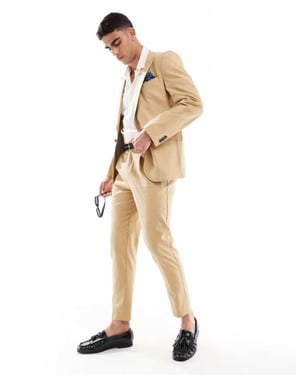 ASOS DESIGN linneblandning tapered kostymbyxor i beige