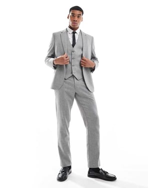 ASOS DESIGN slim suit trousers with wool in grey barleyweave