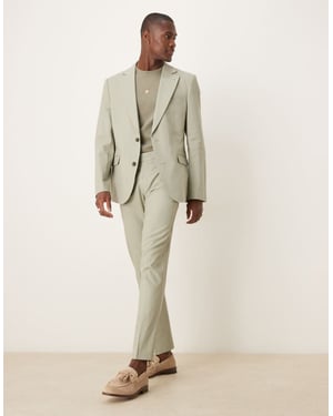 ASOS DESIGN linen blend slim suit trousers in sage green