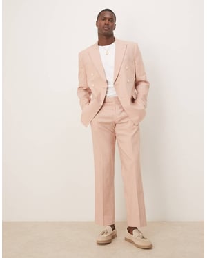 ASOS DESIGN linen blend straight leg suit trousers in dusty pink - LPINK