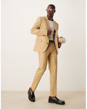 ASOS DESIGN linen blend slim suit trousers in beige