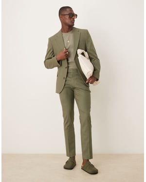ASOS DESIGN linen blend skinny suit trousers in olive