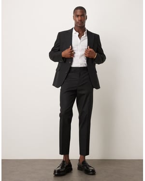 ASOS DESIGN linen blend slim suit trousers in black