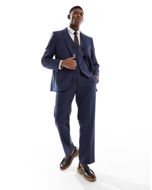 ASOS DESIGN straight suit trousers with wool in blue herringbone