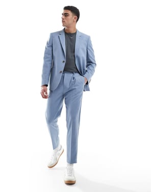 ASOS DESIGN tapered bomullsmix kostymbyxor i ljusblått