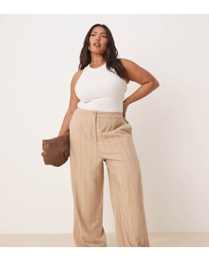 ASOS DESIGN Curve skräddarsydda avslappnade raka byxor i taupe-rand