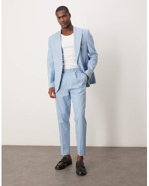 ASOS DESIGN linen blend tapered suit chino trousers in light blue
