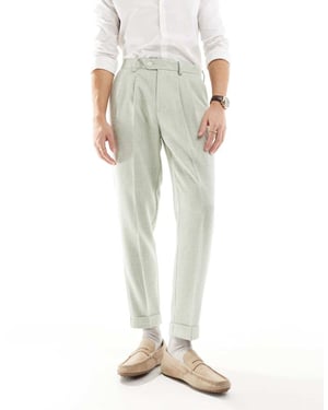 ASOS DESIGN smart tapered fit chino trousers in dusty green textured fabric