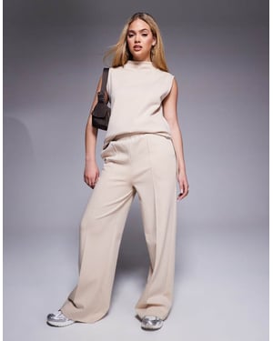 ASOS DESIGN co-ord interlock wide leg trouser in neutral