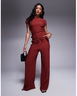 ASOS DESIGN textured wide leg pull on trousers in brown