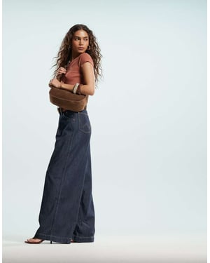 Wrangler co-ord denim pleated wide leg trouser in dark blue