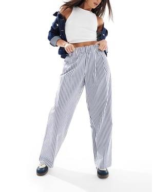 ASOS DESIGN exaggerated pull on wide leg trouser in blue stripe