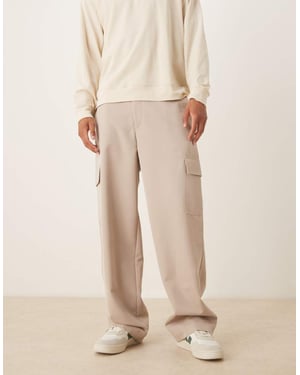 ASOS DESIGN smart wide leg cargo trousers in stone with elasticated waist
