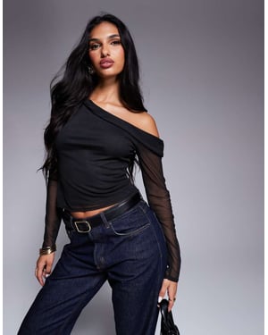 ASOS DESIGN långärmad off-shoulder topp i svart mesh