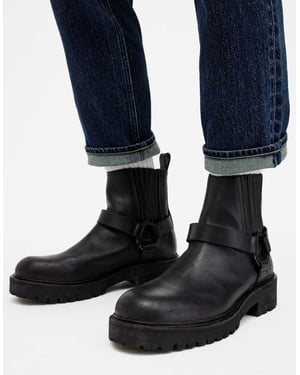 AllSaints hank leather biker boots in black
