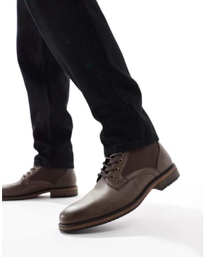 ASOS DESIGN lace up worker boots in brown with canvas detail