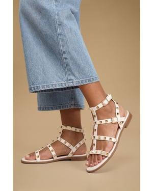 Micheala Faux Leather Studded Gladiator Flat Sandals
