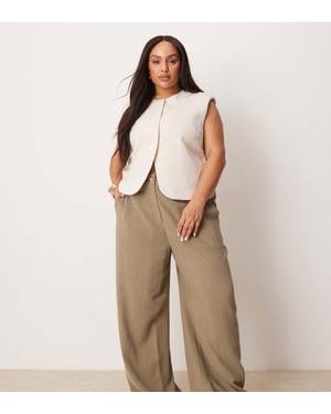 ASOS DESIGN Curve avslappnade raka benbyxor i linne i khaki