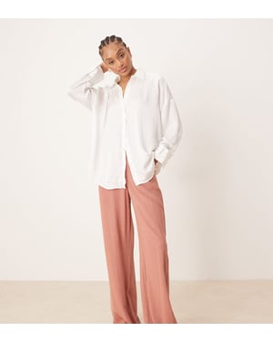 ASOS DESIGN Tall relaxed straight leg trousers with linen in Apricot