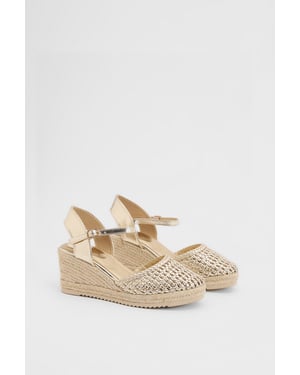Good For The Sole: Keira Faux Leather Woven Comfort Closed Toe Espadrille Wedge Sandals