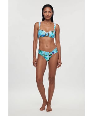 Chain Print Bandeau Metal Trim Detail Bikini Top
