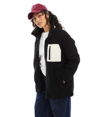 ONLY oversized funnel neck teddy fleece jacket in black