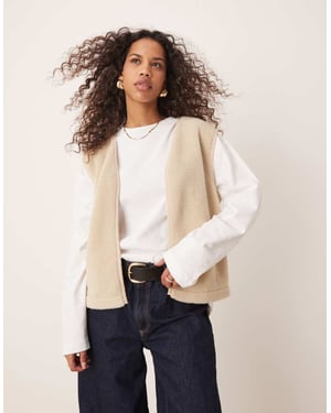 ASOS DESIGN borg gilet with binding in stone