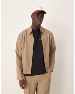 ASOS DESIGN smart co-ord harrington jacket in stone micro check