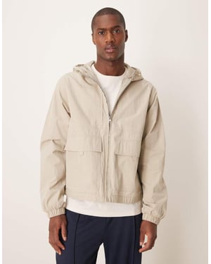 ASOS DESIGN windbreaker jacket with hood in stone