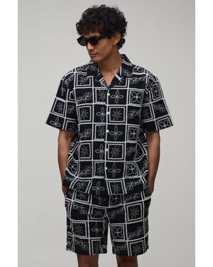 Embroidered Tile Oversized Shirt & Relaxed Short Set