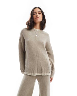 ENDAST stickad höghalssweater-set med söm-detalj i beige