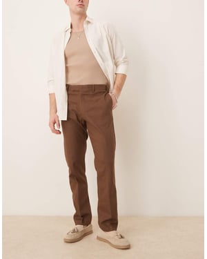 ASOS DESIGN smart slim fit linneblandning byxor i brun