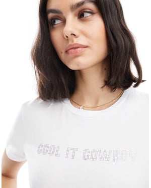 Pieces baby t-shirt med cool it cowboy diamante grafik i vitt
